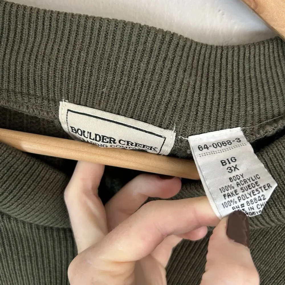 Boulder Creek Sweater Sz 3XL Big & Tall Men’s Green Elbow Patches Henley Preppy
